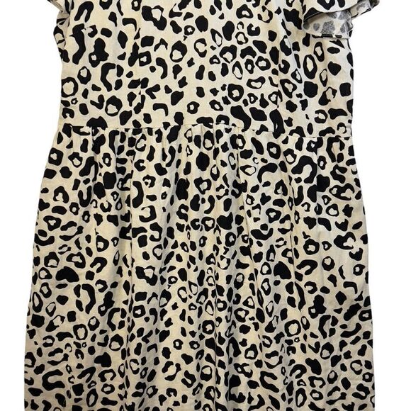 WHO WHAT WEAR Cream and Black Linen Blend Leopard Print Cap Sleeve Dress xl - Picture 2 of 15